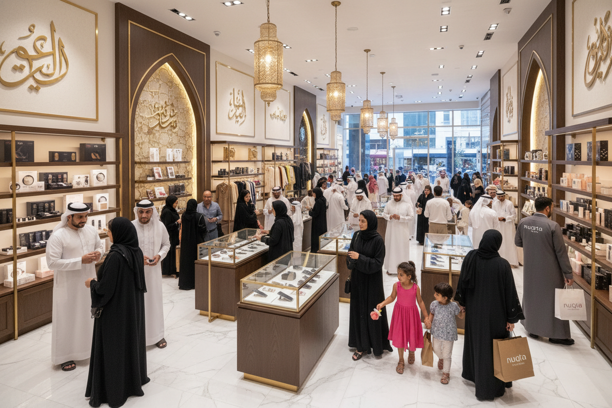 alot of people like hi walking in store of nuqta gcc ( arbic peaople)